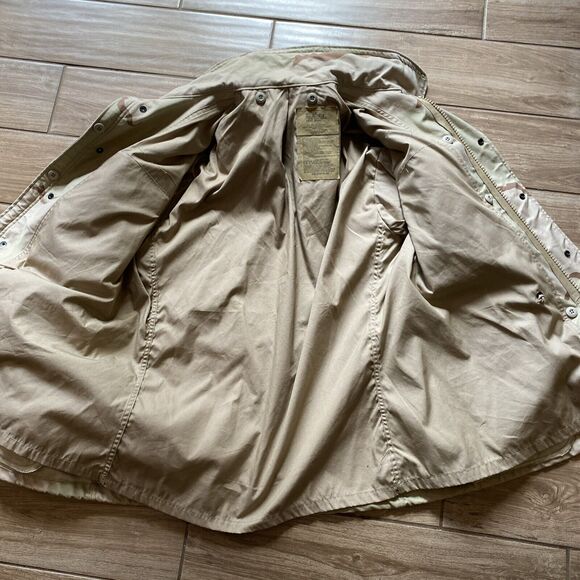 Military Jacket Mens Brown Desert Camo Coat Jacket Hoodie Cold Weather Large - Picture 7 of 7